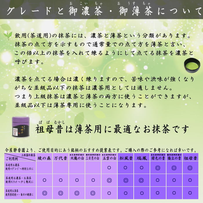 抹茶/MATCHA/powdered grenn tea】 祖母昔 40g入×1缶 上林春松本店