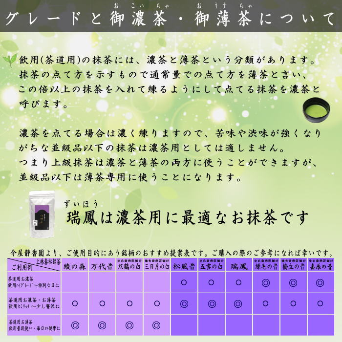 抹茶/MATCHA/powdered grenn tea】 抹茶 瑞鳳 100g入り 上林春松本店