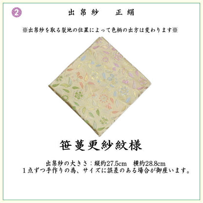【茶器/茶道具セット　茶道初心者用】　6点表千家入門者セット　同柄セット　笹蔓更紗紋様　（全正絹　表千家用6.5寸扇子利休百首）