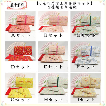 〇【茶器/茶道具セット　初心者用/お稽古用/練習用】　リニューアル　6点裏千家入門者セット　（正絹帛紗　クリアケース付）