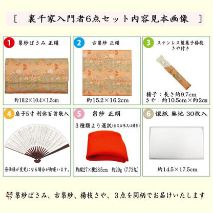 【茶器/茶道具セット　初心者用/お稽古用/練習用】　6点裏千家入門者セット　陽春金襴文様　全正絹