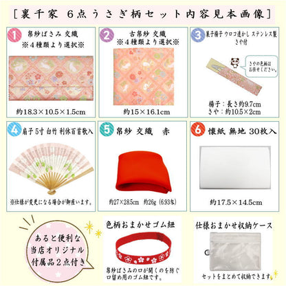 〇【茶器/茶道具セット　初心者用/お稽古用/練習用】　6点裏千家入門者うさぎ柄セット　（クリアケース入物付）usagi 兎 Rabbit rabbit hare bunn ノウサギ ぴょんぴょん lapin