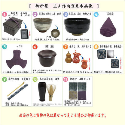 【中古】【茶器/茶道具　野立籠セット（野点籠セット）】　御所籠（色紙籠）　正山作