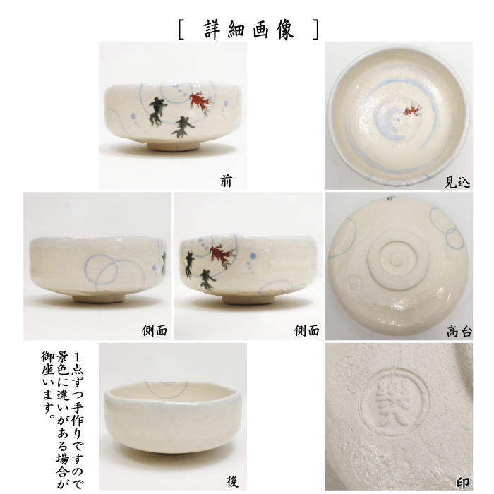 【茶器/茶道具　抹茶茶碗】　楽茶碗　馬盥（ばだらい）　金魚　吉村楽入作　（楽焼き）