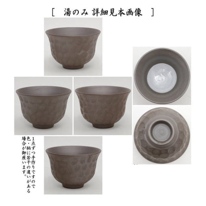 【煎茶道具　煎茶器】　煎茶器セット　萬古焼き（万古焼き）　石垣模様　森伊呂久作　（湯のみ5客・急須・湯冷まし）