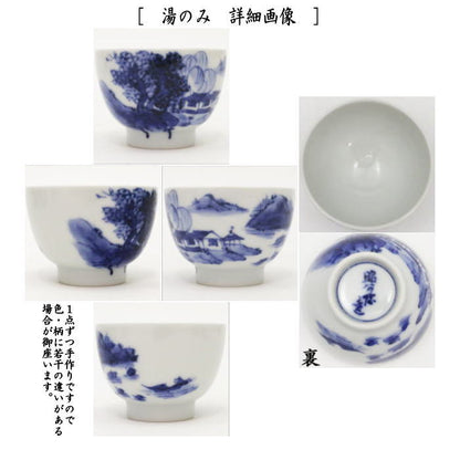 【煎茶道具　煎茶器セット】　京焼き　染付　山水　高野昭阿弥作　（湯のみ　5客・宝瓶（急須）・湯さまし）