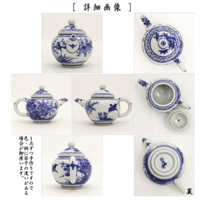 【煎茶道具　急須】　後手急須　グリン玉　染付　花鳥　高野昭阿弥作　（茶銚（ちゃちょう）・急尾焼（きびしょう）・茗瓶（みょうへい））