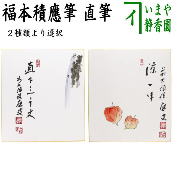 【茶器/茶道具　色紙画賛】　直筆　直下三千丈　滝の画又は涼一味　酸漿の画（ほおずき）　福本積應筆