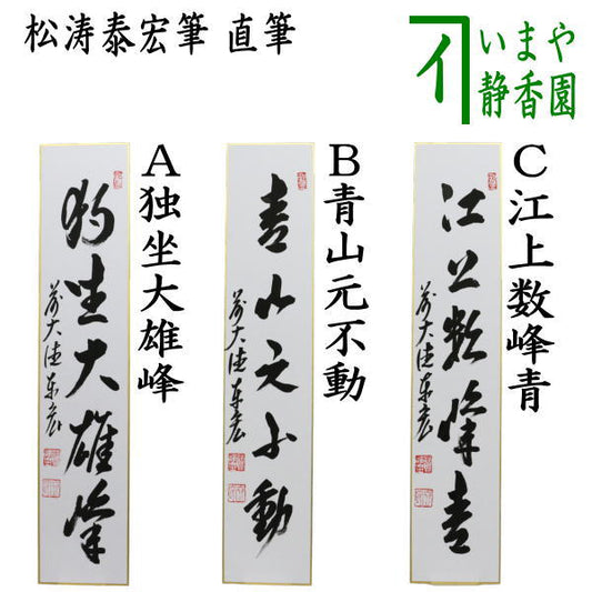 【茶器/茶道具　短冊】　直筆　独坐大雄峰又は青山元不動又は江上数峰青　松涛泰宏筆（宗潤）（まつなみたいこう）　（松涛泰宏筆）