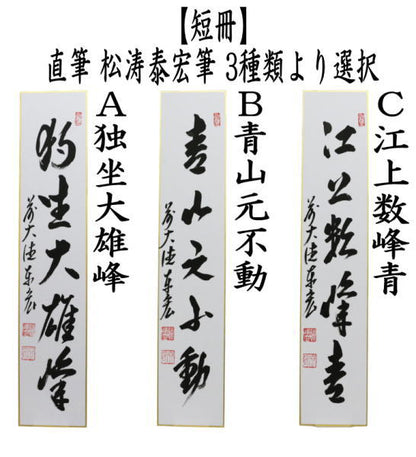 【茶器/茶道具　短冊】　直筆　独坐大雄峰又は青山元不動又は江上数峰青　松涛泰宏筆（宗潤）（まつなみたいこう）　（松涛泰宏筆）