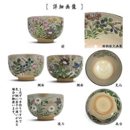 【茶器/茶道具　抹茶茶碗】　乾山写し　秋草　壱休窯