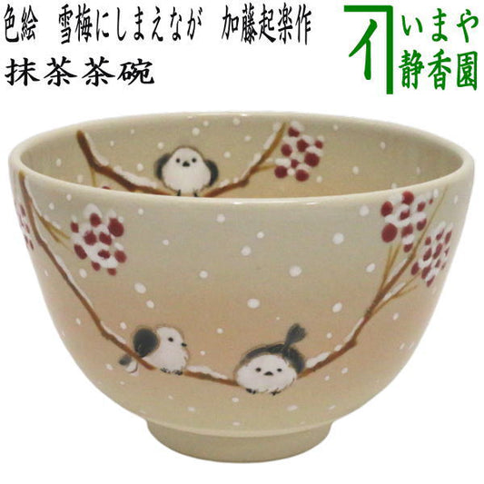 [Tea utensils/tea ceremony tools Matcha tea bowl] Colored tea bowl "Yukiume Shimaenaga" by Kiraku Kato