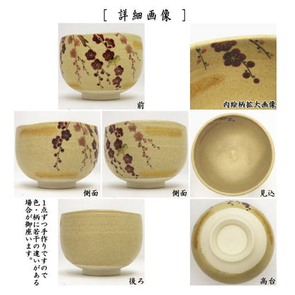 〇【茶器/茶道具　抹茶茶碗】　色絵茶碗　梅にメジロ　東山深山作