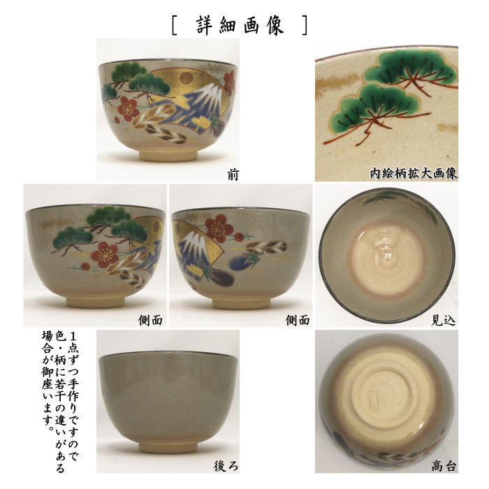 【茶器/茶道具　抹茶茶碗　御題「夢」】　御題茶碗　乾山写し　初夢（一富士二鷹三茄子）　八木晶山作　（干支巳　御題夢）　（お題夢・勅題夢）