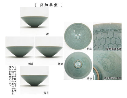 【茶器/茶道具　抹茶茶碗】　平茶碗　青磁　金福漢作（国漢青窯）　大徳寺　養徳院　神波東獄書付