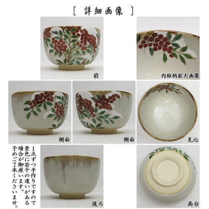 【茶器/茶道具　抹茶茶碗】　乾山写し　雪南天　森下秋彩作