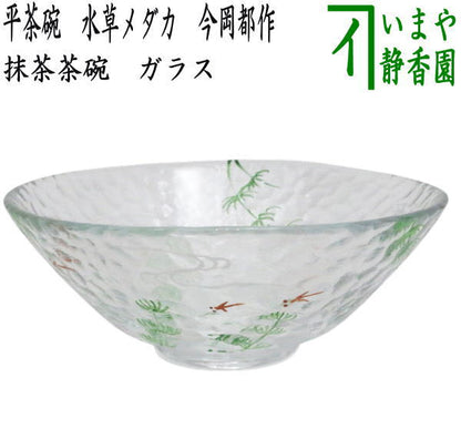 【茶器/茶道具　ガラス抹茶茶碗（硝子抹茶茶碗）】　ガラス（硝子）　水草メダカ　今岡都作　耐熱硝子　（ガラス茶碗・硝子茶碗・目高・めだか）