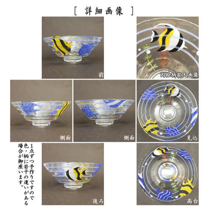【茶器/茶道具　ガラス抹茶茶碗（硝子抹茶茶碗）】　ガラス（硝子）　義山（ギヤマン）　平茶碗　エンゼルフィッシュ　水出宋絢作　超耐熱硝子