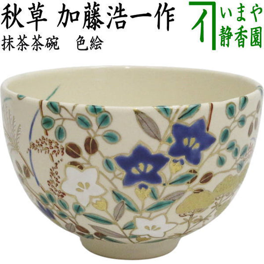 【茶器/茶道具　抹茶茶碗】　色絵茶碗　秋草　加藤浩一作