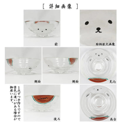 〇【Tea utensils/tea ceremony tools Glass matcha tea bowl (glass matcha tea bowl)】 Glass (glass) Polar bear and watermelon (watermelon is delicious) Made by Miyako Imaoka Heat-resistant glass