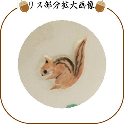 【茶器/茶道具　抹茶茶碗】　浮彫　団栗にリス　今岡三四郎作　（団栗・栗鼠・リス）
