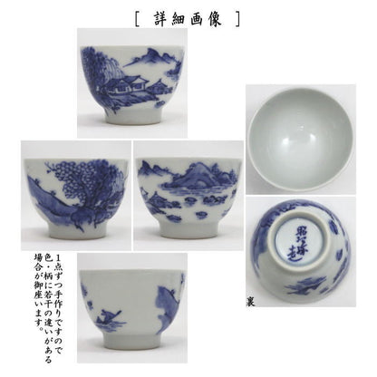 【煎茶道具　湯のみ（湯呑み・湯飲み）】　湯のみ茶碗　山水　染付　高野昭阿弥作　5客セット　小ぶり