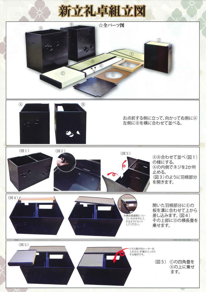 【茶器/茶道具　立礼棚＆電熱式電熱器】　炉点前壺々透立礼＆電熱式　電熱器セット　中村宗悦作　 （建水台付1個・点茶盤用畳・掻合炉縁・炉壇[電熱式L801]　炉壇受[電熱式L900]）