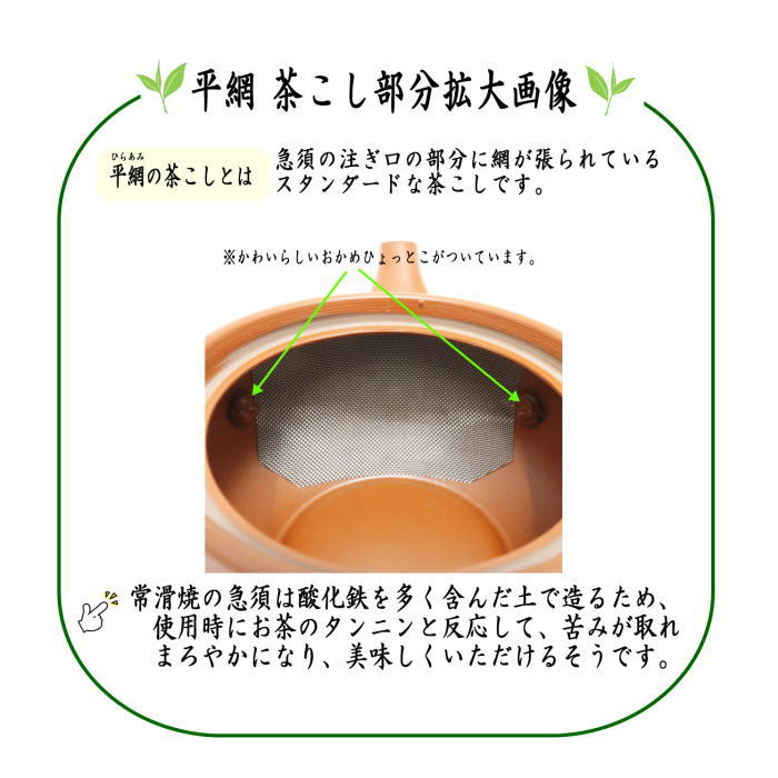 【急須】　常滑焼き（とこなめ焼き）　平丸　朱泥　平網（平アミ）　約530ml（30号）　日本製