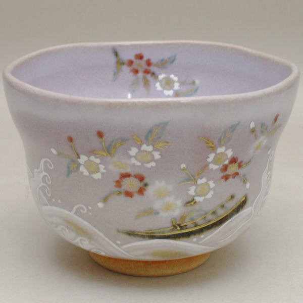 【茶器/茶道具　抹茶茶碗】　波に桜　寺尾智泉作