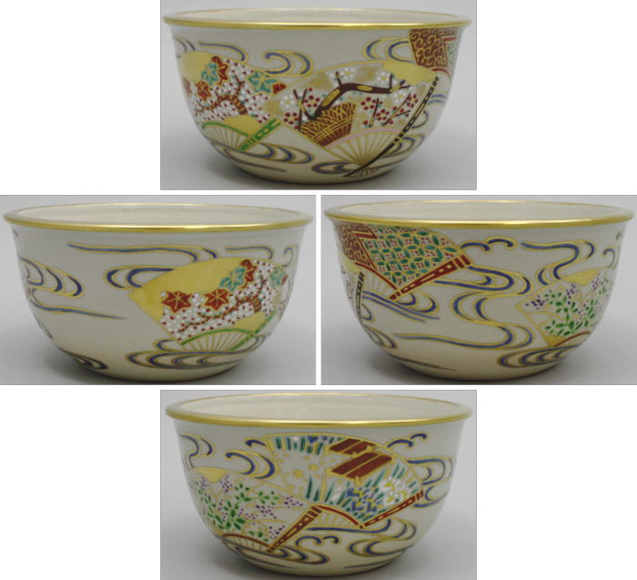 茶器/茶道具 皆具】 色絵 膳所焼き 扇面流し 岩崎新定作（陽炎園