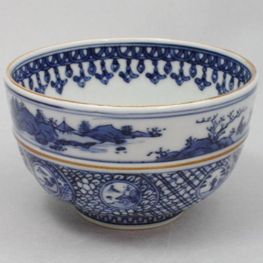 【茶器/茶道具　抹茶茶碗】　京焼き　祥瑞捻山水　染付　胴帯　五山窯（林淡幽）