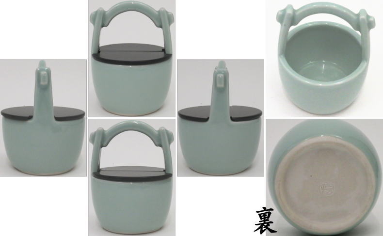 【茶器/茶道具　替茶器】　青磁　手桶　手塚祥堂作