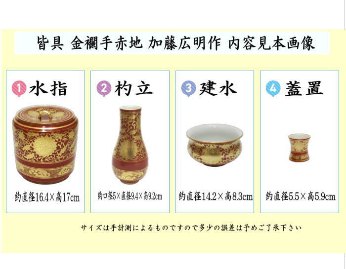 【茶器/茶道具　皆具】　金襴手赤地　加藤広明作（加藤利昇窯）