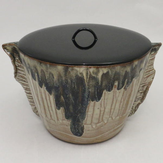 [Tea utensils/tea ceremony tools water pitcher] Takatori ware, spatula pattern (Herame) made by Kamei Miraku 14th generation (Mirakura kiln), lacquered lid made by Suzuki Omotesaku