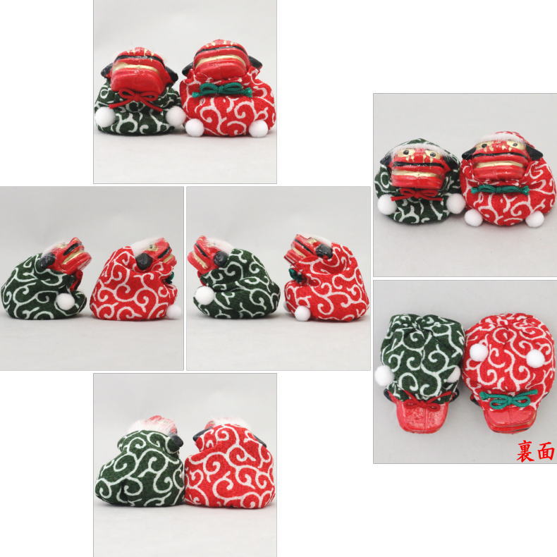 [Tea utensils/tea ceremony tools/ornaments/mei-shi-shi] Lion ornaments, pair, green and red (hand-held balls)