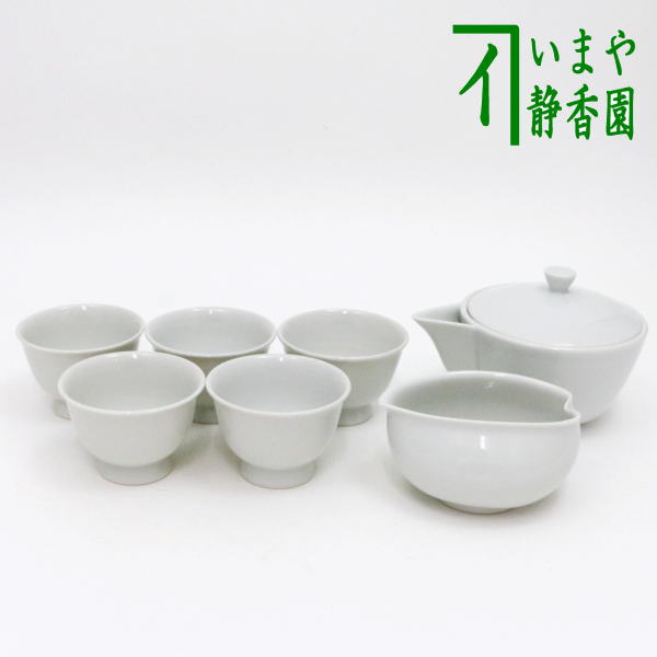 煎茶道具】 煎茶器セット 京焼き 白磁 高野昭阿弥作 （湯のみ5客・宝瓶（急須）・湯さまし） – 今屋静香園