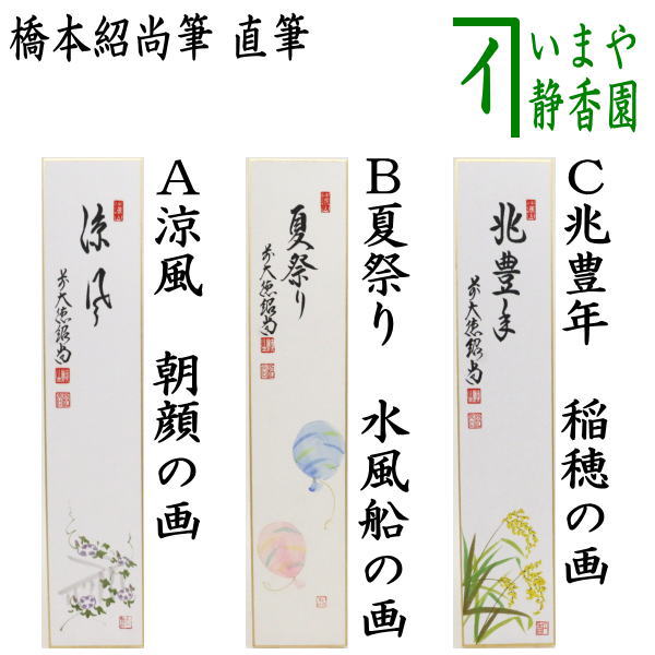 茶器/茶道具 短冊画賛】 直筆 涼風 朝顔の画又は夏祭り 水風船の画又は