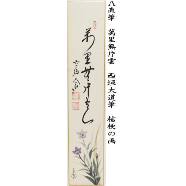 茶器/茶道具 短冊画賛】 直筆 萬里無片雲 桔梗の画又は秋聲 茄子に鈴虫
