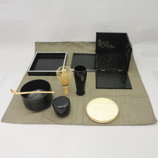 [Tea utensils/tea ceremony tools tea box set (outdoor set/outdoor tea set)] Tea ceremony set black kakiawase with mat (persimmon match, persimmon match, persimmon match, kakiawase, kakiawase, kakiawase, kakiawase, kakiawase)