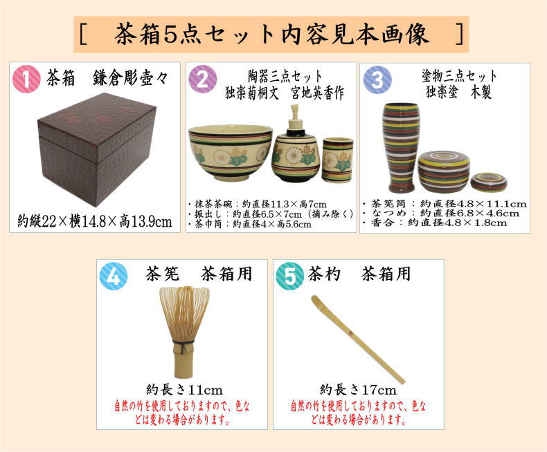 茶器/茶道具 利休茶箱】 茶箱5点セット （茶箱 鎌倉彫壺々 陶器三点 ...