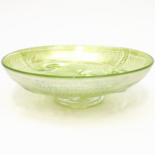 [Tea utensils/tea ceremony tools Glass matcha tea bowl (glass matcha tea bowl)] Glass (glass) Giyama (Giyaman) Flat tea bowl Silver glaze Shell pattern Green Made by Masahiro Kikuchi For cold tea