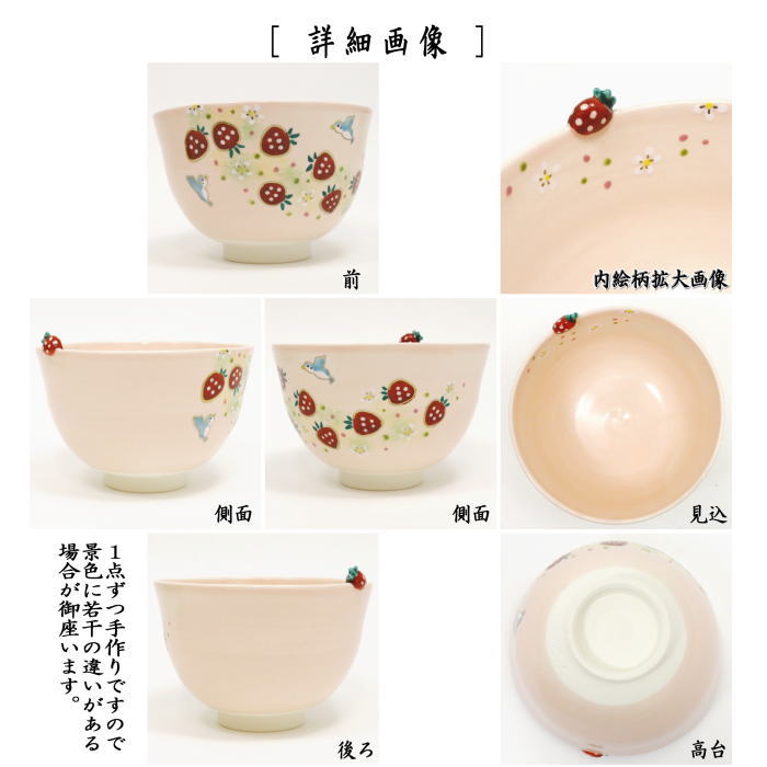 〇【茶器/茶道具　抹茶茶碗　春】　青い鳥に苺　東山深山作