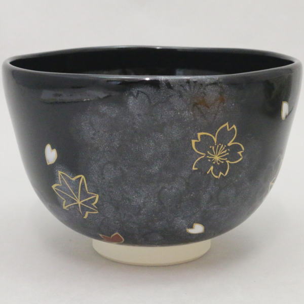 [Tea utensils/tea ceremony tools Matcha tea bowl] Black glaze Fantasy Spring and Autumn by Yoshitaka Yamaoka Wooden box