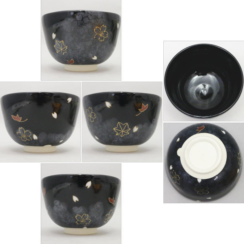 [Tea utensils/tea ceremony tools Matcha tea bowl] Black glaze Fantasy Spring and Autumn by Yoshitaka Yamaoka Wooden box