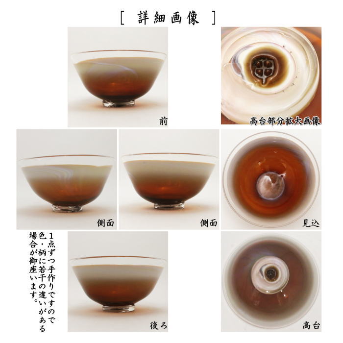 茶器/茶道具 ガラス抹茶茶碗（硝子抹茶茶碗）】 ガラス（硝子） 義山（ギヤマン） 井戸型 燿変琥珀色 由水常雄作 超耐熱硝子 – 今屋静香園