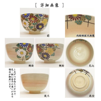 〇【茶器/茶道具　抹茶茶碗】　刷毛目　籬に菊　中山喜白作