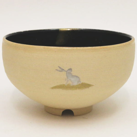 [Tea utensils/tea ceremony tools Matcha tea bowl Moon viewing] Rabbit on the moon Made by Sanshiro Imaoka