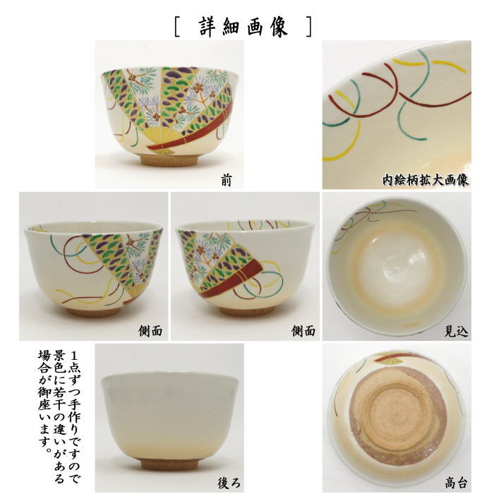 〇【茶器/茶道具　抹茶茶碗】　粉引　扇面　小倉陶舟作