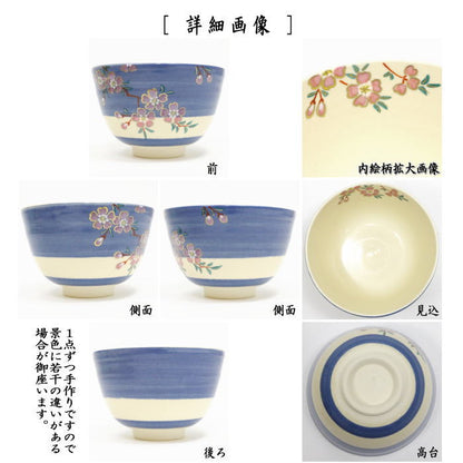 〇【茶器/茶道具　抹茶茶碗】　色絵茶碗　桜　東山深山作　（木箱）