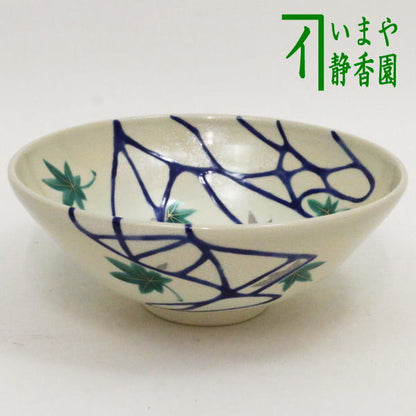 [Tea utensils/Tea utensils Matcha tea bowl] Flat tea bowl, blue maple water, made by Zensho Yamaoka